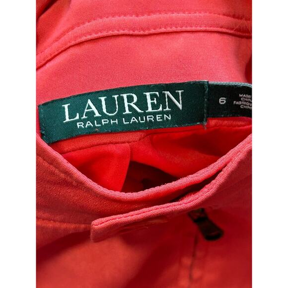 Lauren Ralph Lauren Harrington Jacket Women‎ Size 6 Red Orange Silk Long Sleeve - Picture 7 of 8